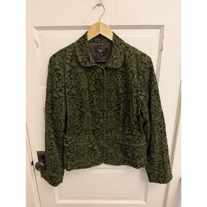 Talbots Green Brown Floral Corduroy Jacket Lined Covered Buttons Fall Size 14P